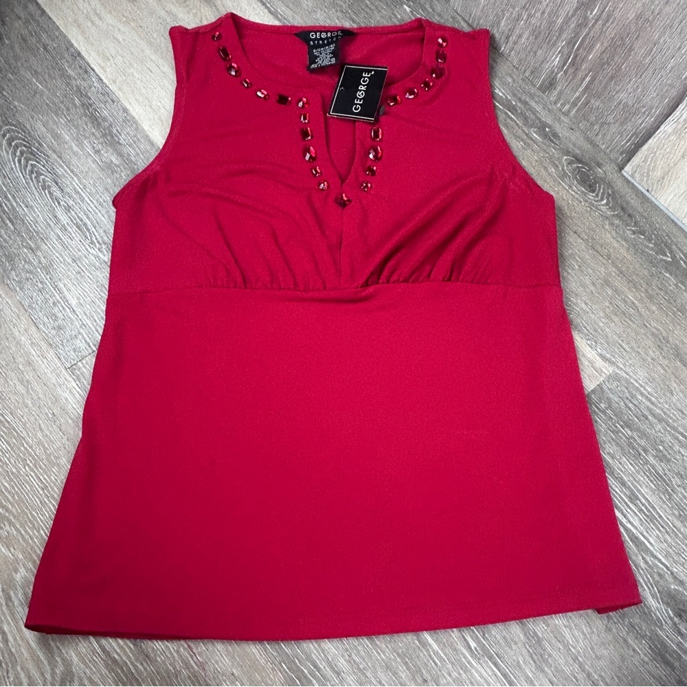 George Red Beaded Sleeveless Top Small NWT | Holiday / Valentine Party Blouse |